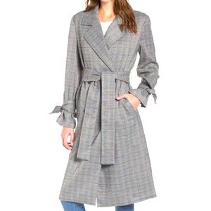 Belted Trench Coat In Teal Casey Plaid